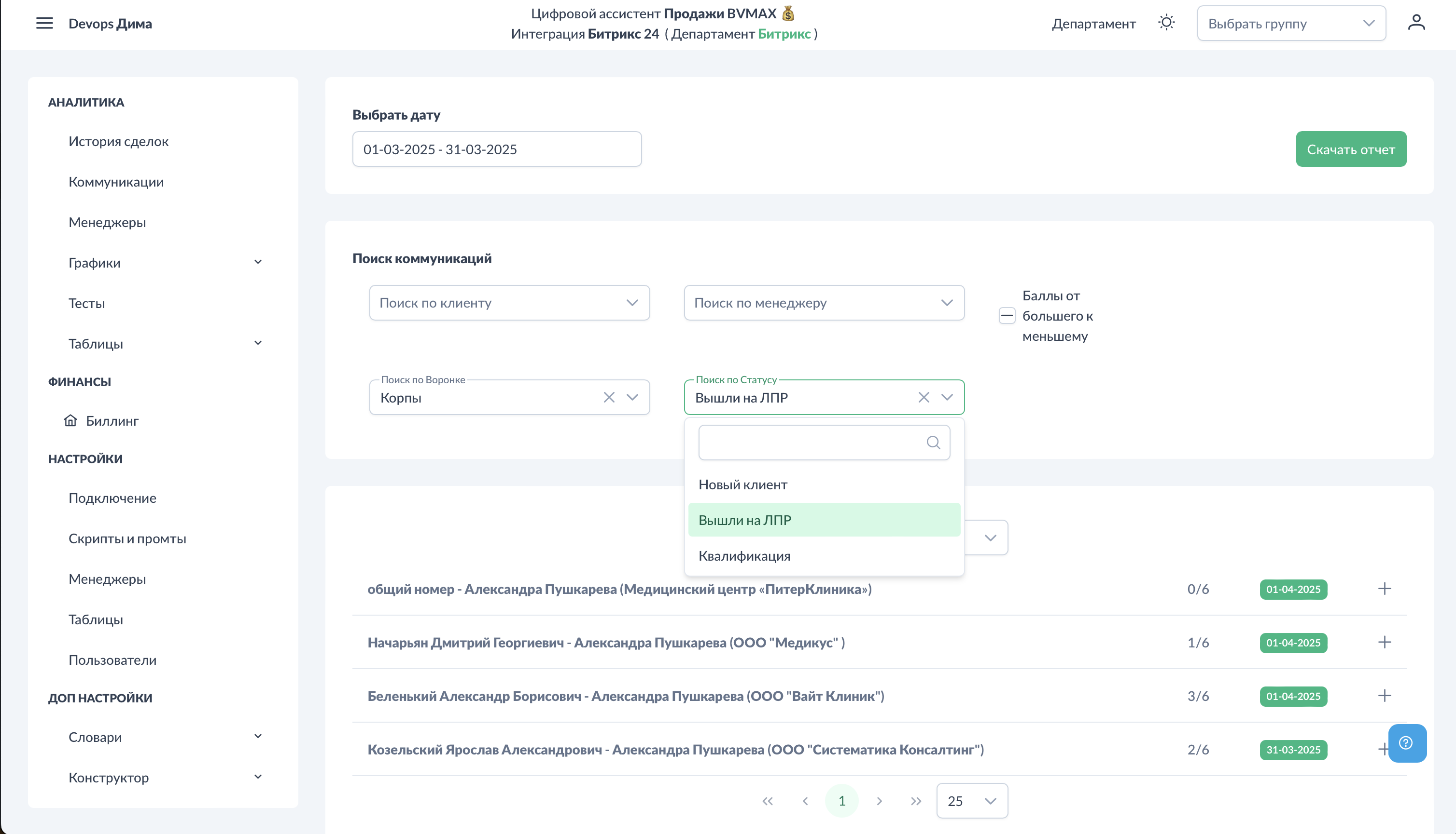 Коммуникации. Фильтр по стадии.png